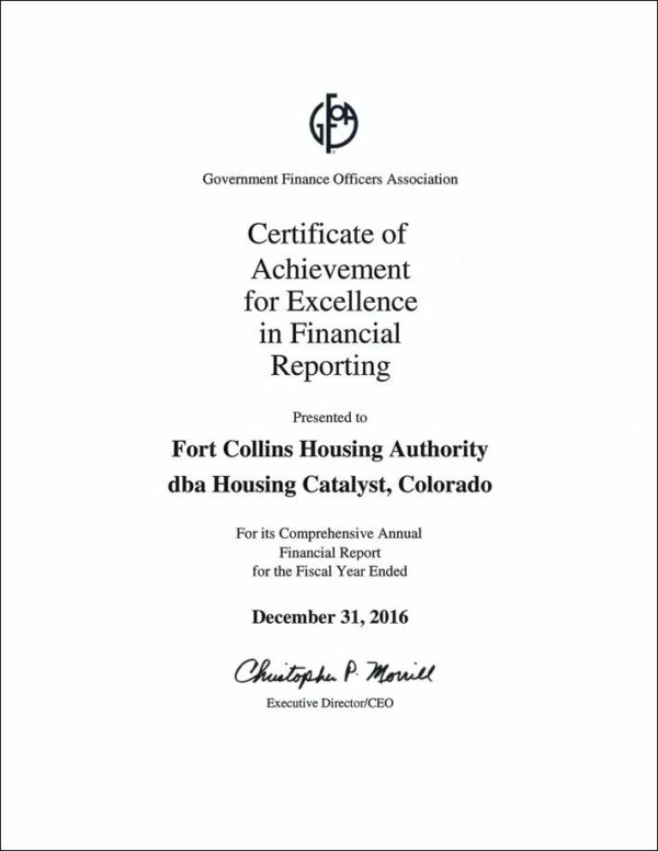 Excellence in Financial Reporting Housing Catalyst