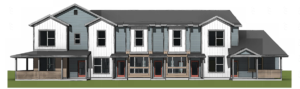 Rendering of white and gray townhomes